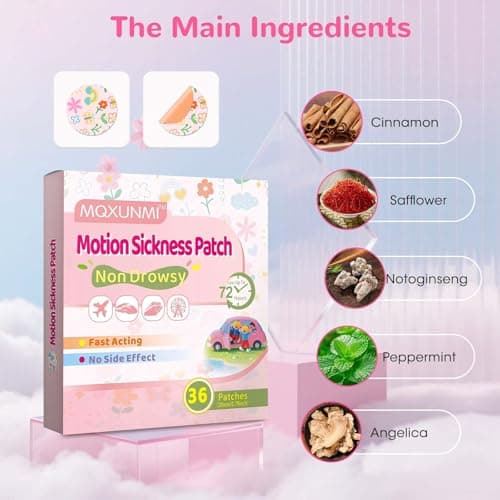 MQXUNMI Motion Sickness Patches-36 Count for Fast Nausea Relief in Car, Sea, Air Travel,Custom Floral Pattern, Travel Sickness Patches Non-Drowsy, Effective, Lasts 72 Hours — view 3