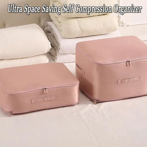 EHOTER Ultra Space Saving Self Compression Organizer 2024 NEW Bedroom Clothes Storage Bags with Zipper,Large Moving Bags Heavy Duty with Reinforced Handles (Pink,L) — view 5