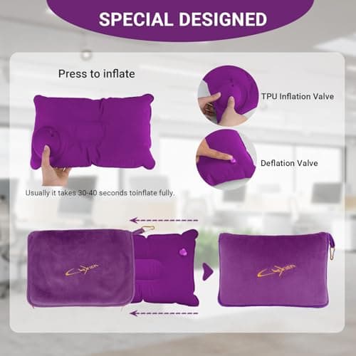 CLEXION Travel Blanket & Pillow Set, 300 GSM Soft Fleece, 60x43 Inches, 3-in-1 Airplane Blanket, Travel Pillow and Blanket Set, Travel Blanket Airplane Compact with Bag, Travel Essentials, Violet — view 5