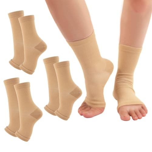WEESTAAMO Compression Socks with Ankle Support & Open Toe, 15 mmHg, 3 Pairs Pack, Skin Colour for Men and Women, Medical Support Stockings for Sports, Everyday, Travel (S/M, L/XL, XXL), skin-coloured