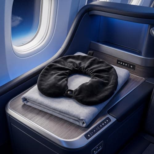 2pcs U Shaped Travel Pillow Cover with Zipper, Soft Velvet Black — view 6