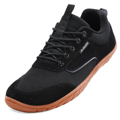 JUJIAOSO Unisex Wide Barefoot Shoes for Men Women Outdoor Trail Running Minimalist Walking Shoes Lightweight and Breathable(Black/Brown,UK 8.5)