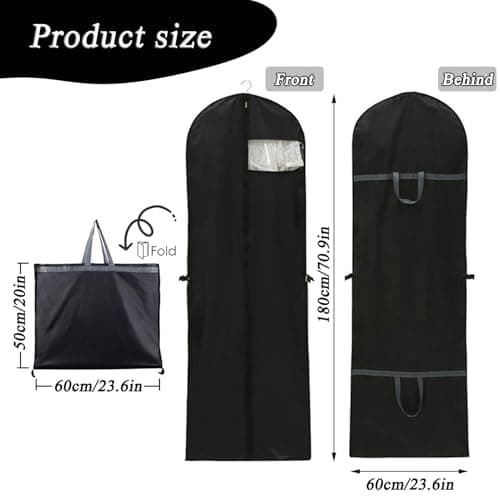 1 Pack Long Dress Covers Bag Dust Proof Clothes Covers Moth Proof Garment Bag Wedding Dress Bag Folding Long Coat Cover for Coat Gowns Dresses Shirts Suits Jackets Storage (Black) — view 2