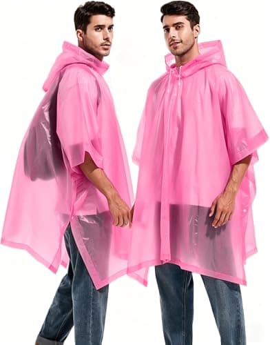 JXJIUA 2 Pack Rain Ponchos for Men/Women Waterproof Reusable Emergency Raincoats with Hoodand Drawstring -Lightweight Ponchos Pink — view 3