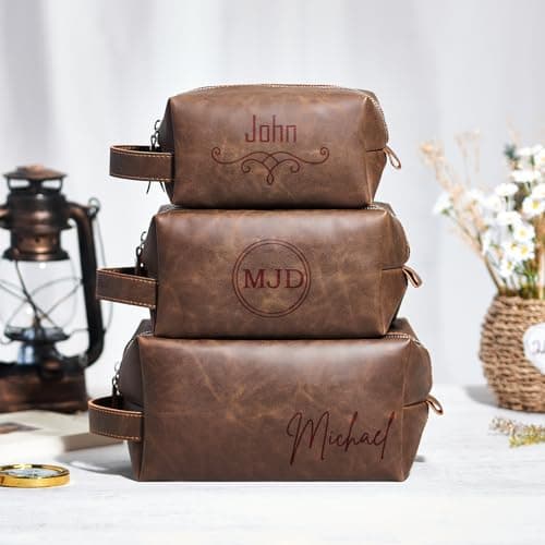 Personalized Men's Leather Toiletry Bag, Customized Name Portable Dopp Kit, Unique Custom Storage Bag, Personalized Gifts for Fathers Day Wedding Gift for Groomsmen Dad Best Man Husband — view 6