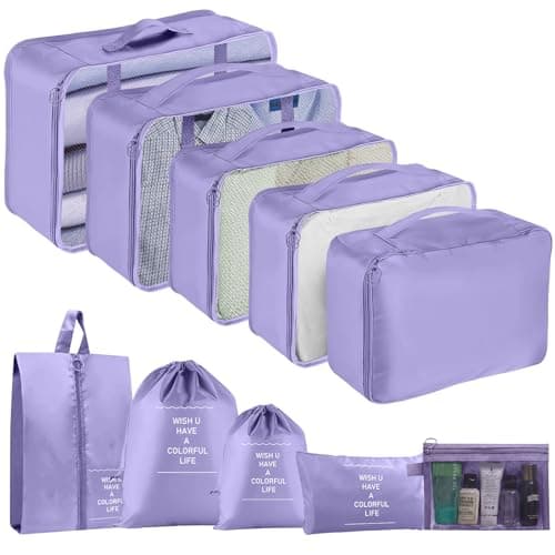 10pcs Packing Cubes for Suitcases, Travel Organiser Packing Bags for Clothes Shoes Toiletries Travel Luggage Organizers Storage Bags (Deep Purple)