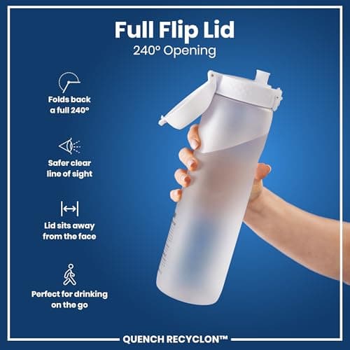 ION8 1 Litre Water Bottle with Times to Drink, Leak Proof, Flip Lid, Carry Handle, Dishwasher Safe, BPA Free, Soft Touch Contoured Grip, Ideal for Gym, Health and Fitness, 32 oz, White — view 4