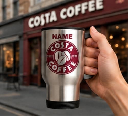 CiderPressMugs Costa Coffee Personalised Silver Travel Mug – Custom Name Printed Coffee & Tea Cup – Reusable Travel Mug – Gift for Coffee Lovers — view 3