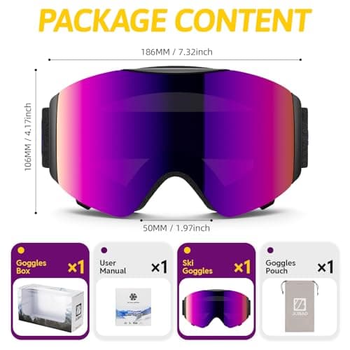 JUBAO Flip-Up Ski Goggles for Men Women, Anti-fog Magnetic OTG Snow Snowboard Goggles for Instant Defogging UV400 Protection — view 6