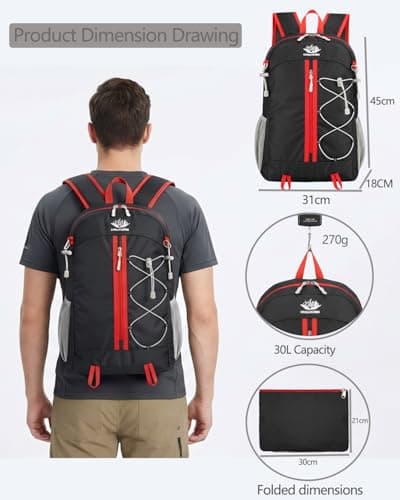szyanlai Hiking Backpack for Men Women, 30L Ultra Lightweight Foldable Waterproof Rucksack,Back Pack Rucksack for Men Women Kids Camping Travel — view 2