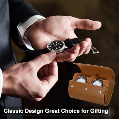 sourcing map Watch Roll Travel Case 2 Slots Portable Textured Brown — view 6