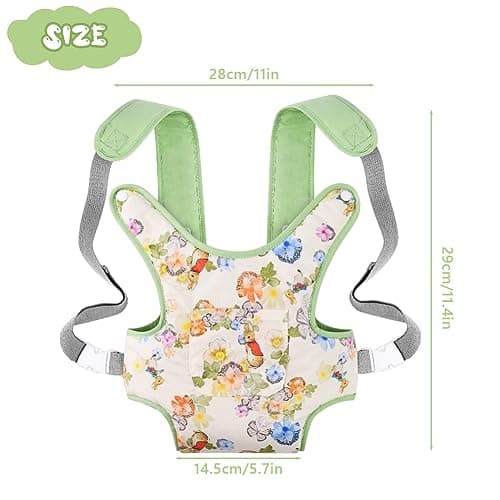 Aolso Baby Carrier Soft Cotton, Front and Back Carrying with Adjustable Straps for 14" to 18" Doll, Carrier Accessories for Kids (Green) — view 2