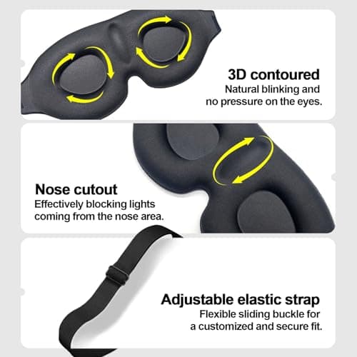 Ainkou 2pcs Black 3D Sleep Eye Masks with Ear Plugs, Sleeping Blindfold — view 2