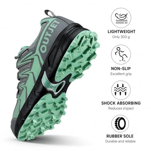 OUTJET Women's Waterproof Lightweight Walking & Hiking Shoes, Cushioned Anti-Slip Outdoor Trainers for All-Day Rambles & Treks Green — view 5