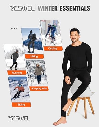 YESWEL Merino Wool Base Layer Underwear For Cold Weather, Winter Long Johns For Men Thermal Lightweight And Midweight (Black,250g,XL) — view 5