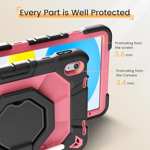 KVTVOU Shockproof Case for NEW iPad Air 11 Inch 2026/2025/2024 (M4/M3/M2), 360° Rotating Stand/Pencil Storage/Shoulder Strap, Military Grade Drop Protection Cover for iPad Air 11, Fuchsia — view 5