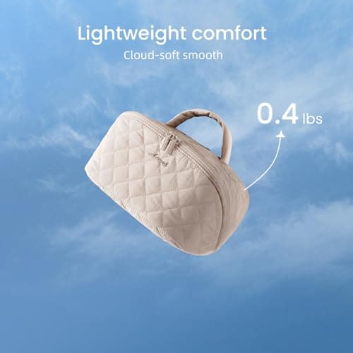 LOVEVOOK Travel Makeup Bag, Flat Lay Make Up Pouch Womens, Large 2Pcs Set Cosmetic Organiser with Compartments, Waterproof Puffer Toiletry Bag with Handle & Divider, Portable Gift for Her, Khaki — view 4