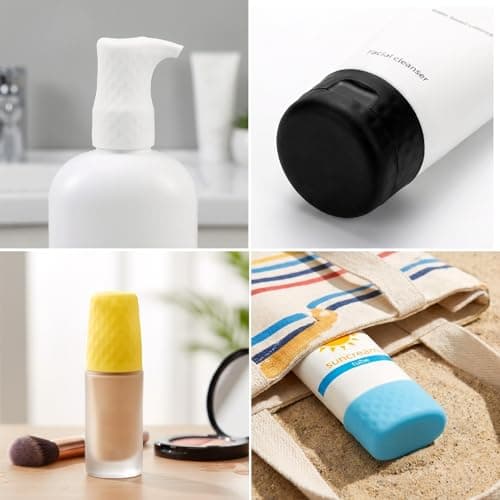 Wellrun 12PCS Silicone Bottle Covers for Travel,Elastic Leak Proof Sleeves for Shampoo, Cosmetics, Sunscreen, Reusable Spill Proof Travel Accessories for Toiletry Containers,Multicolor — view 6