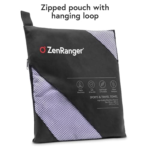 ZenRanger Microfibre Travel & Sports Towel (180 cm x 80 cm) – Highly Absorbent, Soft & Durable, Lightweight & Packable, Odour Resistant – for Camping, Hiking, Beach, Yoga, Swimming (Soft Lavender) — view 2