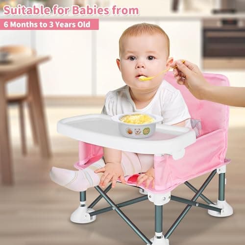ICEBLUEOR Baby Camping Chair with Tray, Portable High Chair with Travel Bag, Baby Booster Seat Dining Chair, Foldable Travel High Chair, Feeding Chair for Babies and Toddlers (Pink) — view 5