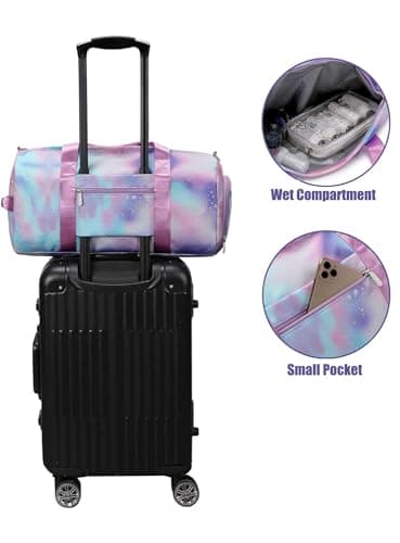 Teens Women Travel Bagwith Shoe Compartment & Wet Compartment Swimming Bag, Children's Girls Travel Bag for Gymnastics Swimming Cute Colourful Dance Bag Rainbow Pattern Sports Bag, Purple, — view 6