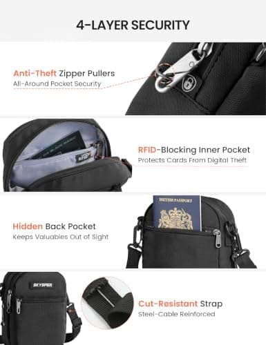 SKYSPER Small Anti Theft Crossbody Sling Bag RFID Cross Body Bag Travel Shoulder Daypack(Black) — view 3