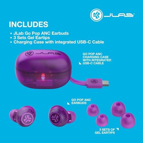 JLab Go Air Pop ANC Earbuds with Mic - Bluetooth, Purple — view 6