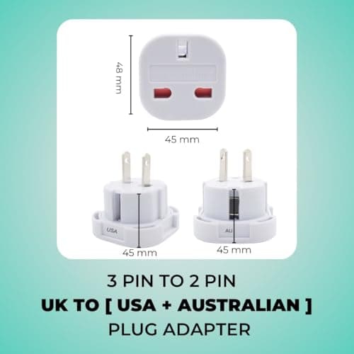 Double Dragon UK to US and Australia, 3-Pin to 2-Pin Travel Adapter | Plug Converter for USA, Canada, Japan, Thailand, Taiwan, Australia, China, New Zealand and more, Swivel Pins, Pack of 5 — view 2