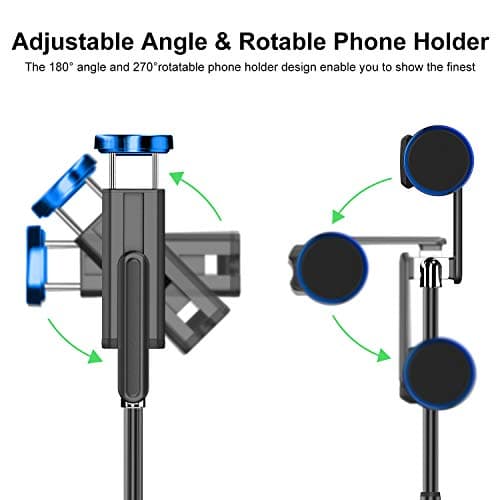 ATUMTEK Selfie Stick Tripod, 3-in-1 Extendable Aluminum Phone Tripod with Detachable Bluetooth Remote, Compatible with iPhone 17/16/15/14/13/12/11/11 Pro/XS Max/XR and Samsung Smartphones, Blue — view 3