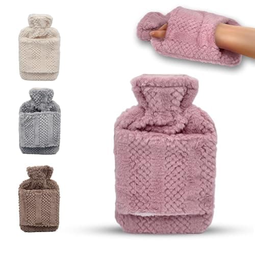 Hot Water Bottle with Hand Inserts & Luxury Cosy Faux Fur Cover, 2L Leakproof Large Hot Water Bag for Neck & Shoulder Pain Relief, Hand & Feet Warmer, Gift for Women,Men (Pink – Blush)