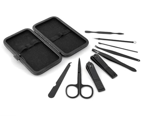 Stainless Steel Manicure and Grooming Kit with Case, Black Nail Clippers, Scissors, Tweezers, File and Cleaning Tools, Portable Travel Nail Care Set for Men and Women, Home and On-the-Go Use — view 4