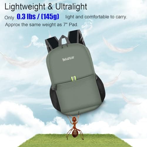Bekahizar Small Rucksack 15L Packable Backpack Hiking Daypack Foldable Day Bag For Men Women Teens Travel Camping City Walking Mountaineering Climbing (Grey Green) — view 4