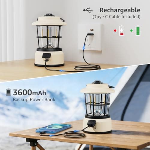 Lepro Rechargeable Camping Lantern, 3600mAh Retro Dimmable Tent Light — view 4