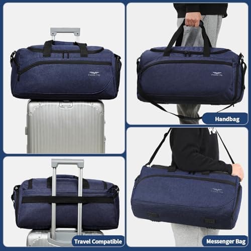 FIORETTO 50L Mens Sports Gym Bag with Wet Pocket & Shoe Compartment,Travel Duffle Bag Overnight Bag with Padded Shoulder Strap, Water-Resistant Sports Holdall for Swimming, Basketball Navy — view 6