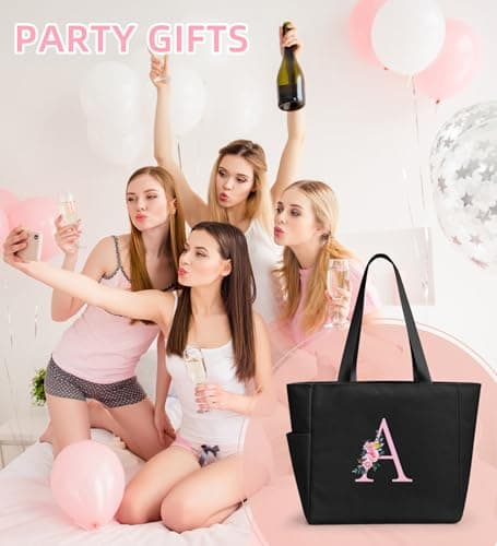 KALIDI Personalized Beach Tote Bag A-Z Initial Alphabet with Zip for Women — view 6