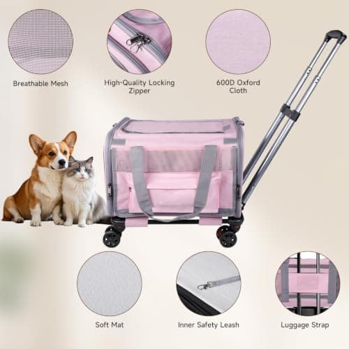 Pawinner Cat Carrier with Wheels(Can be Locked) Airline Approved, Max.20lbs — view 3