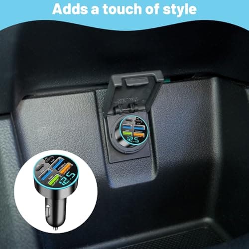6 in 1 Cigarette Lighter USB Charger, 6 Ports 30W Super Car Fast Charger with LED Voltmeter, 12/24V Car Lighter Adapter for iPhone Android Samsung Galaxy iPad — view 5