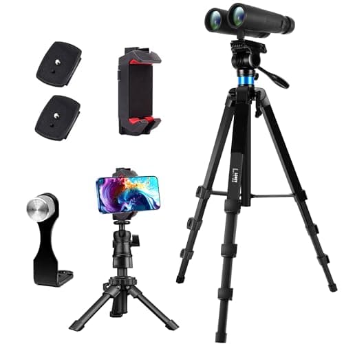 Binocular and Spotting Scope Tripod, 173 cm and 25 cm Mini Aluminum Tripod, with Binoculars Adapter and 2 QR Plates and Phone/ipda Holder, Compatible with Binoculars/Spotting Scope/Camera/Phone/ipda