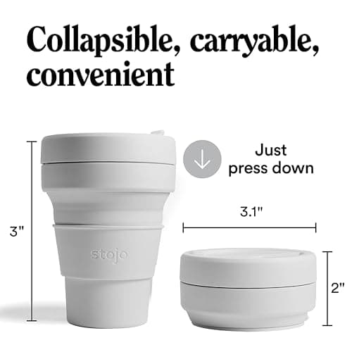 STOJO On-The-Go Mini Collapsible Coffee Cup - 8oz / 237ml - Reusable & Foldable Silicone Travel Mug with Lid - Portable, Pocket Size - Dishwasher Safe - Cashmere — view 5