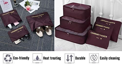 Vicloon Travel Suitcase Organizer Set 6 Pieces, Cube Storage Bags, Waterproof Separators Travel Organizers, Packing Cubes, Organizers Suitcase, for Cosmetics, Shoes, Underwear, red wine, Grande — view 4