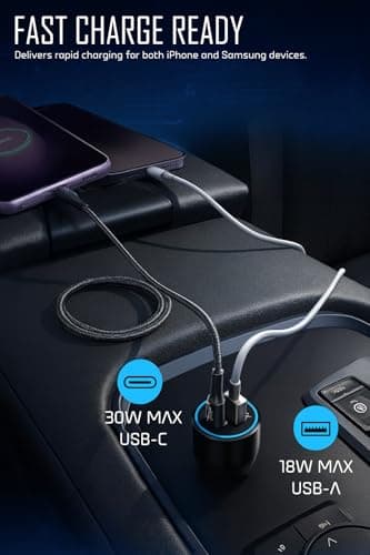 WOW Travel 48W Fast Car Charger Dual Port USB C + USB A, Mini Cigarette Lighter Adapter QC3.0 PD 30W Fast Charging for iPhone 16 15 14 13 12, Samsung Galaxy S25 S24 S23 Ultra, iPad & Android Devices — view 3