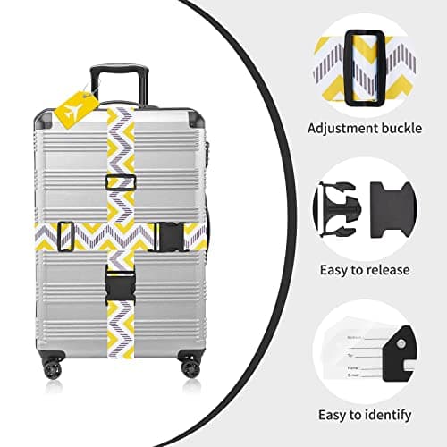 ZOUIQSS 2 Pack Adjustable Luggage Straps,Heavy Duty Suitcase Belts,Luggage Tag Travel Packing Straps with Quick Release Buckle(yellow gray) — view 4