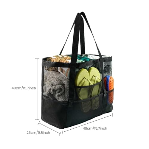 gogocow Mesh Beach Bag for Women, Foldable Waterproof and Sandproof Mesh Handbag, Large Pool Tote Bag for Beach Gym School Shopping Swimming Travel and Daily — view 3