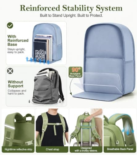 FIORETTO 25L School Bag for Girls & Teens, Womens Backpack Rucksack with Organized Pockets, Trolley Strap & Chest Buckle, Fits 15.6" Laptop, Ideal for School, Travel & Daily Use Green — view 4