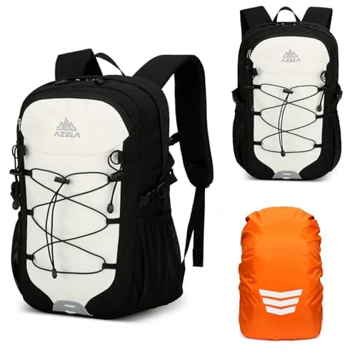 GES Multi-Functional 30L Hiking Backpack with Rain Cover, Durable Hiking Rucksack for School, Work, Camping, Trekking, Cycling & Outdoor Sports (Black and white)