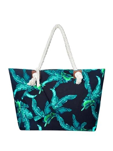 DonDon Large Beach bag for women with zip Waterproof Pool bag tote beach bags leaves blue