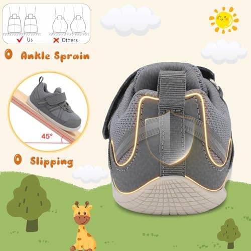 JOINFREE Toddler Boys Sneakers Non-Slip Sports Shoes Girls Sneakers Lightweight Baby Walking Shoes Grey 7.5/8 UK Child — view 6