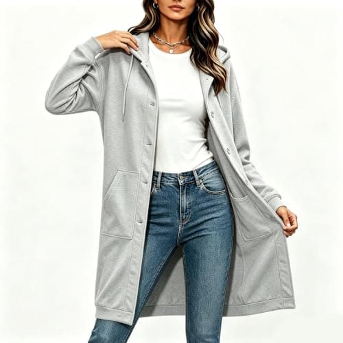 Ladies Long Sweatshirt Jacket Button Front for Shopping and Daily Travel — view 2