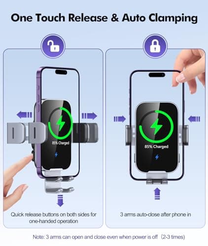 ISEYOU Car Phone Holder Wireless Charger, 15W Fast Charging Auto Clamping Wireless Car Charger, 360° Rotation Air Vent Mount With Electric Sensor Compatible For iPhone 17 16 15 Pro Max, Samsung Galaxy — view 3