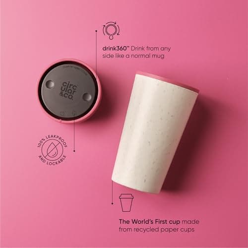 Circular & Co Insulated Reusable Coffee Cup - 12oz/340ml - 100% Leakproof & Lockable - Push Top, One Hand Open, 360 Drinking - Recyclable - BPA Free, Dishwasher Safe (Previous Generation) — view 3
